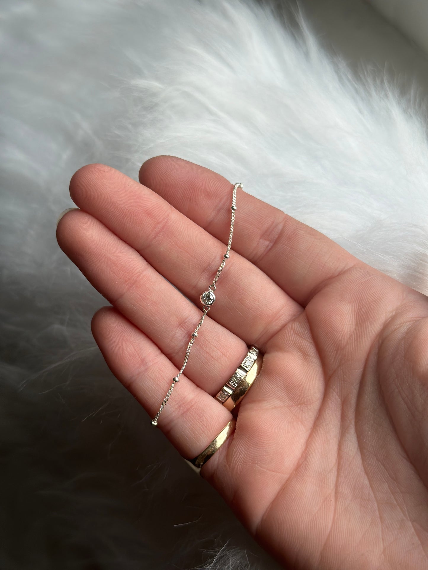 Diamond bracelet in silver with beaded chain Edit alt text
