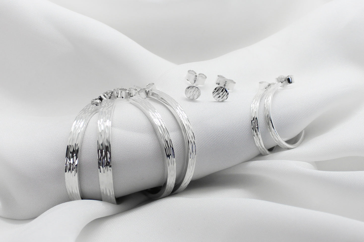Mini Silver Ripple Hoops