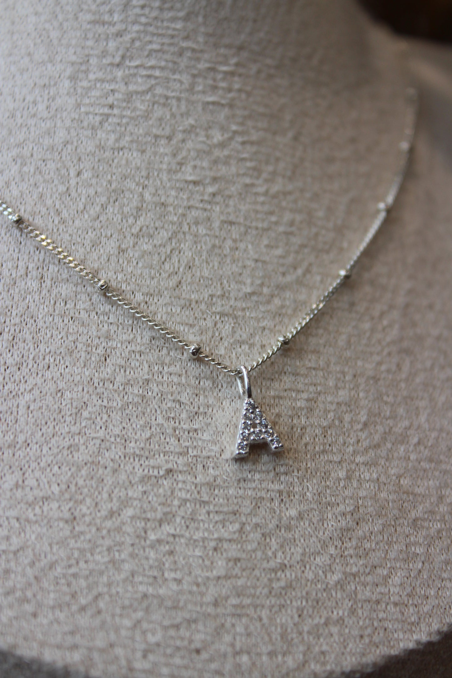Sterling Silver CZ Initial Necklace