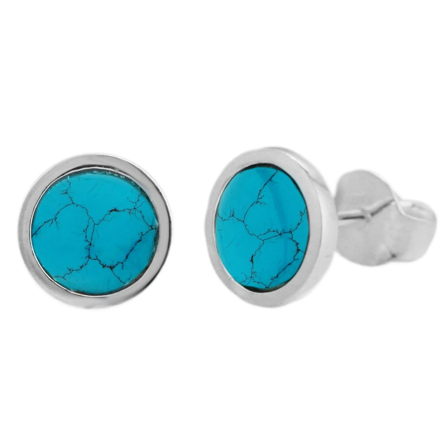 Round Silver and Onyx / Turquoise Stud Earrings