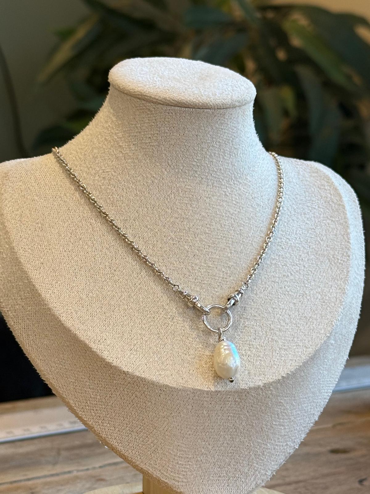 Sterling Silver Pearl Charm Necklace – 16" Chain