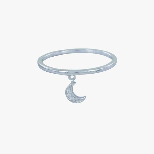 Silver Moon Charm Ring