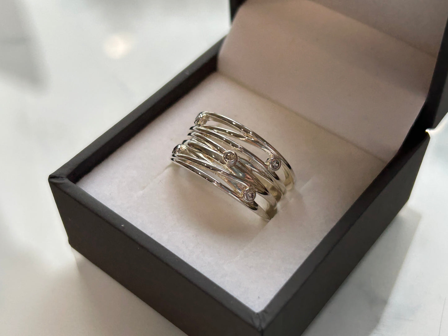 Silver and CZ Wrapped Wire Effect Ring