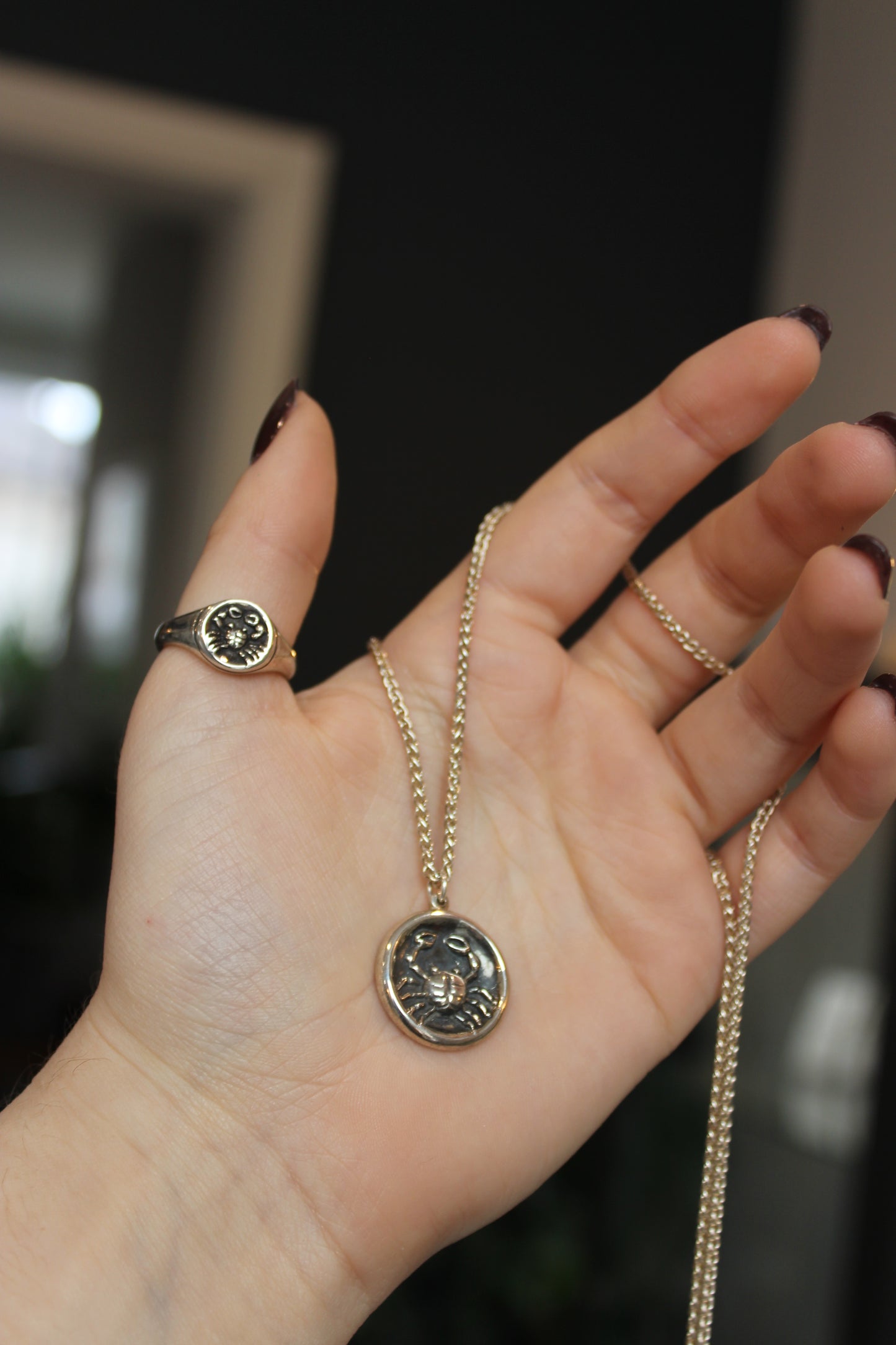 Cancer Crab Coin Pendant in Silver