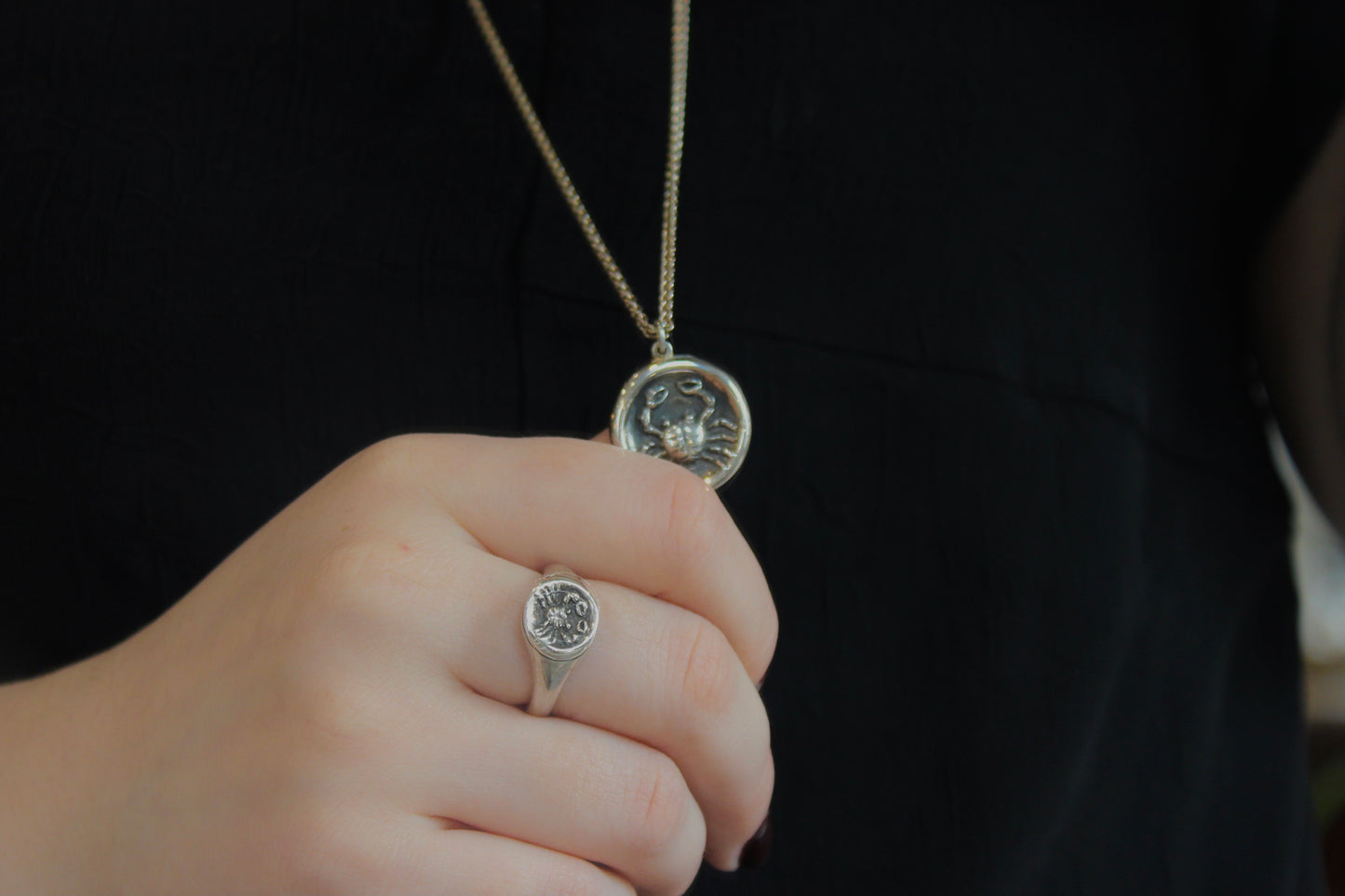 Cancer Crab Coin Pendant in Silver