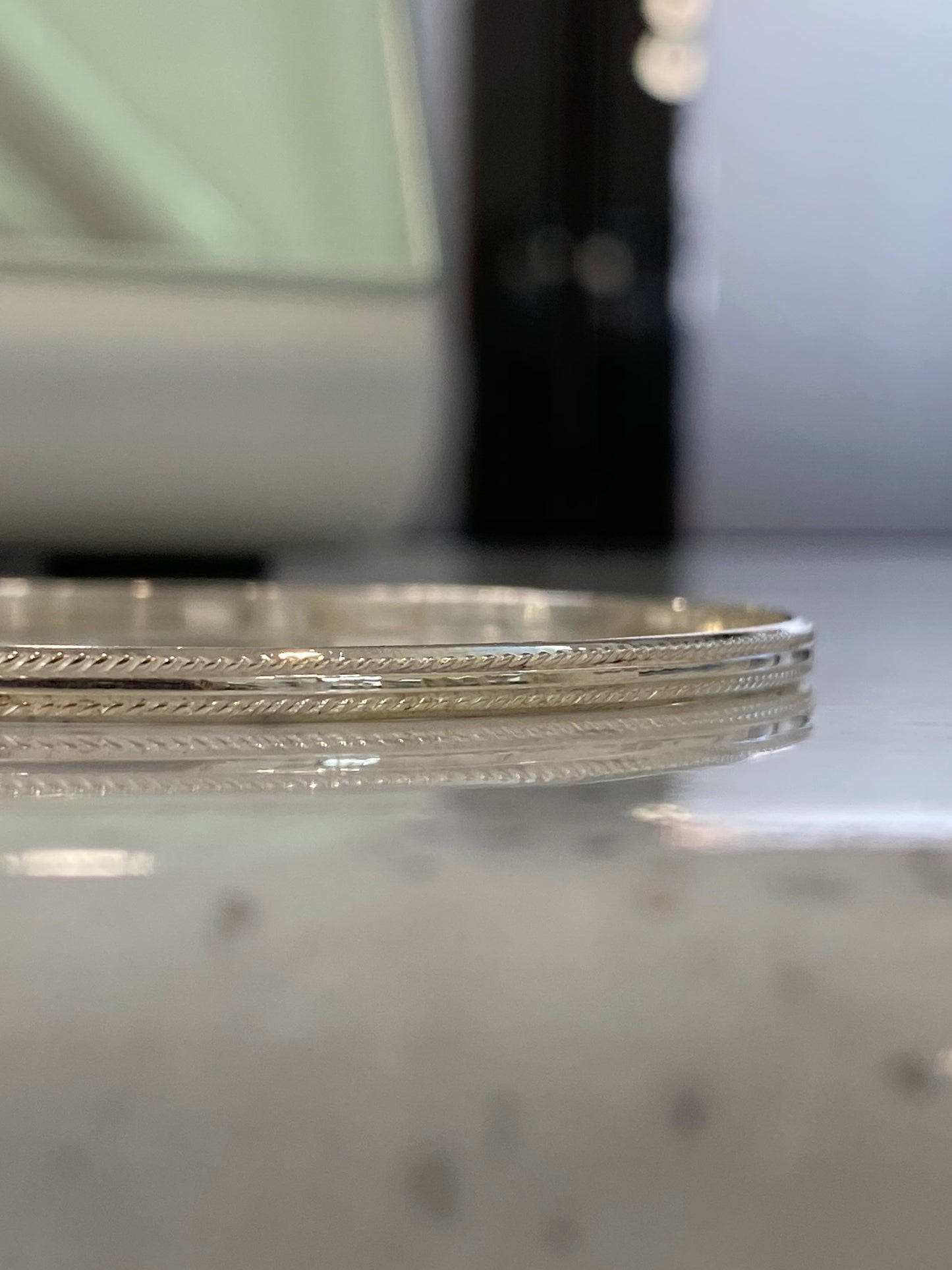 Silver beaded edge stacker bangle