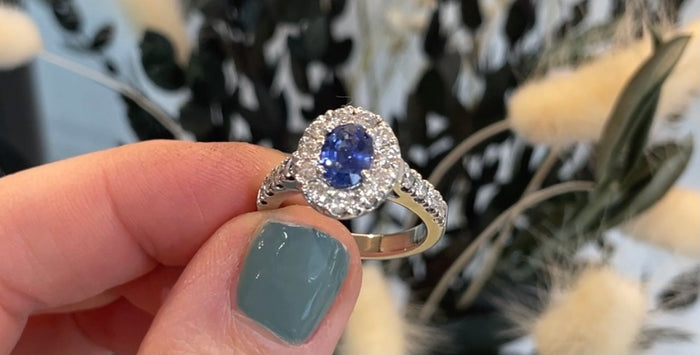 Platinum Sapphire and Diamond Engagement Ring