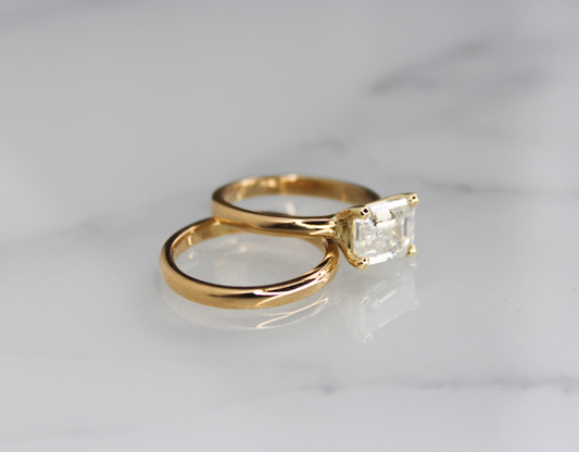Gold Moissanite Engagement and Wedding Ring Set