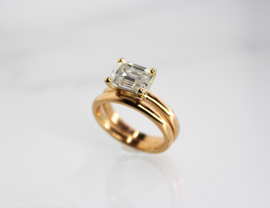 TEST1 Gold Moissanite Engagement and Wedding Ring Set