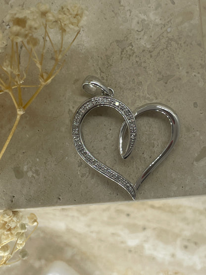 9ct White Gold Organic Open Heart Pendant with Diamond Detail