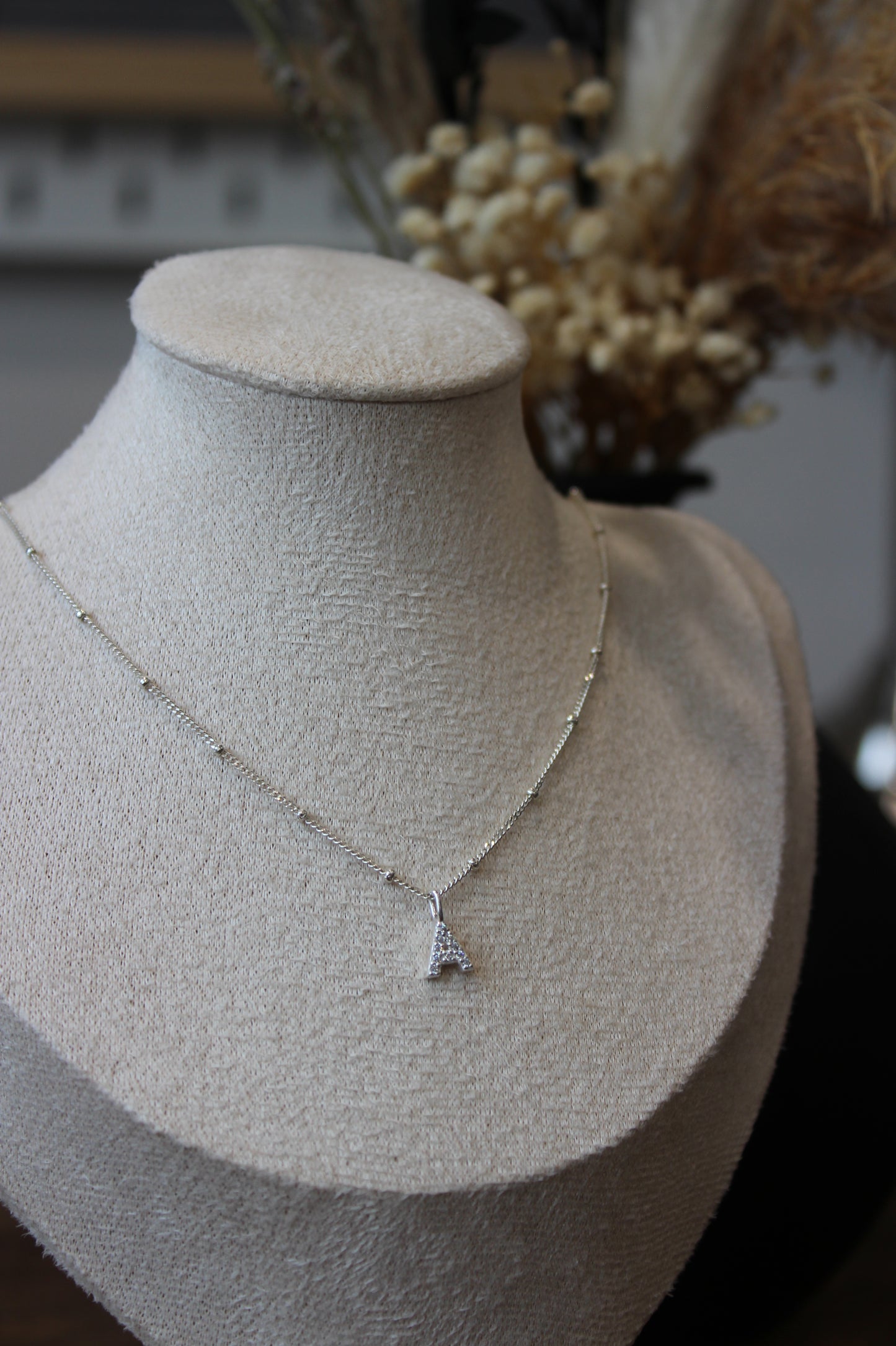 Sterling Silver CZ Initial Necklace