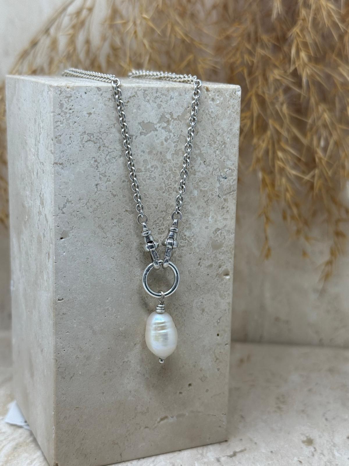 Sterling Silver Pearl Charm Necklace – 16" Chain