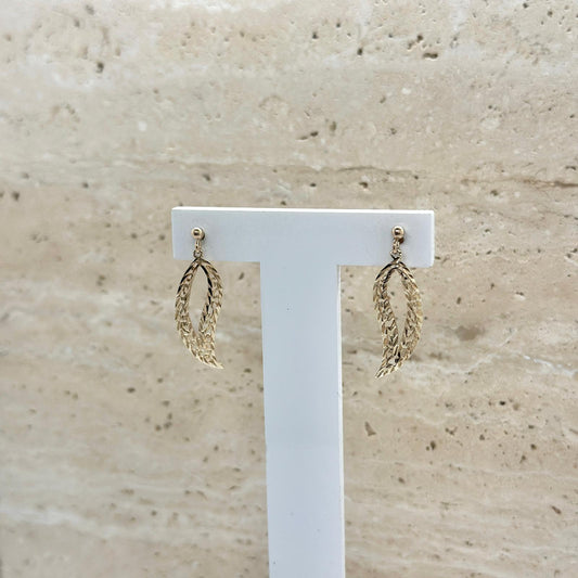 9ct Gold Leafy Drop Studs