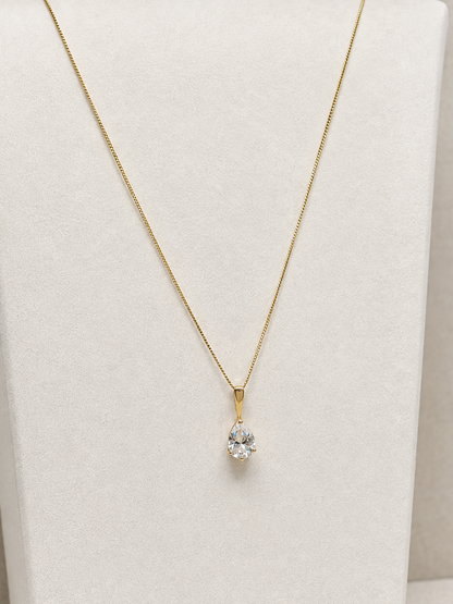 9ct Yellow Gold Pear CZ Pendant Necklace