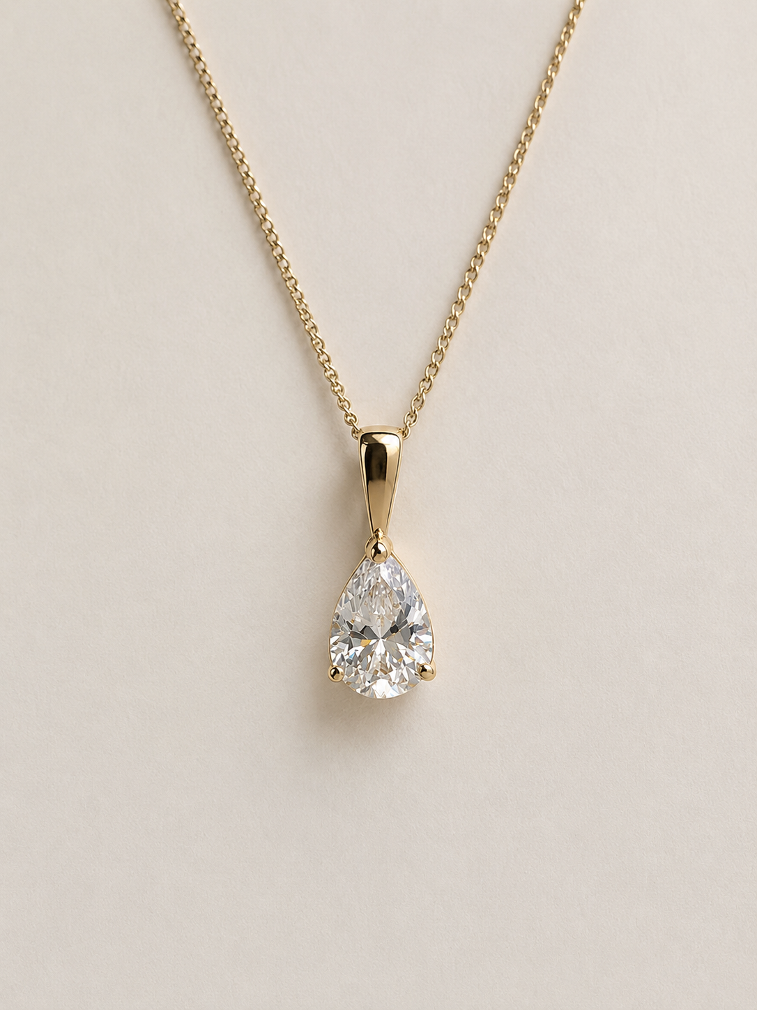9ct Yellow Gold Pear CZ Pendant Necklace
