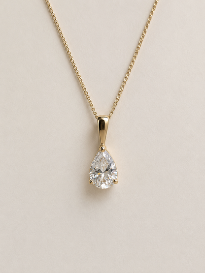9ct Yellow Gold Pear CZ Pendant Necklace
