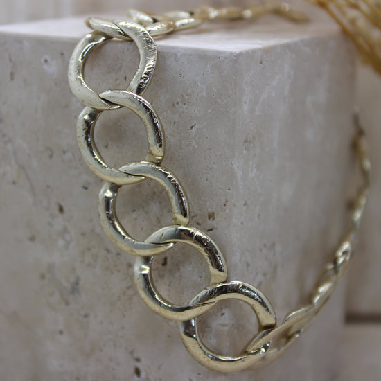 Gold bracelet fancy round link, fancy link, solid gold