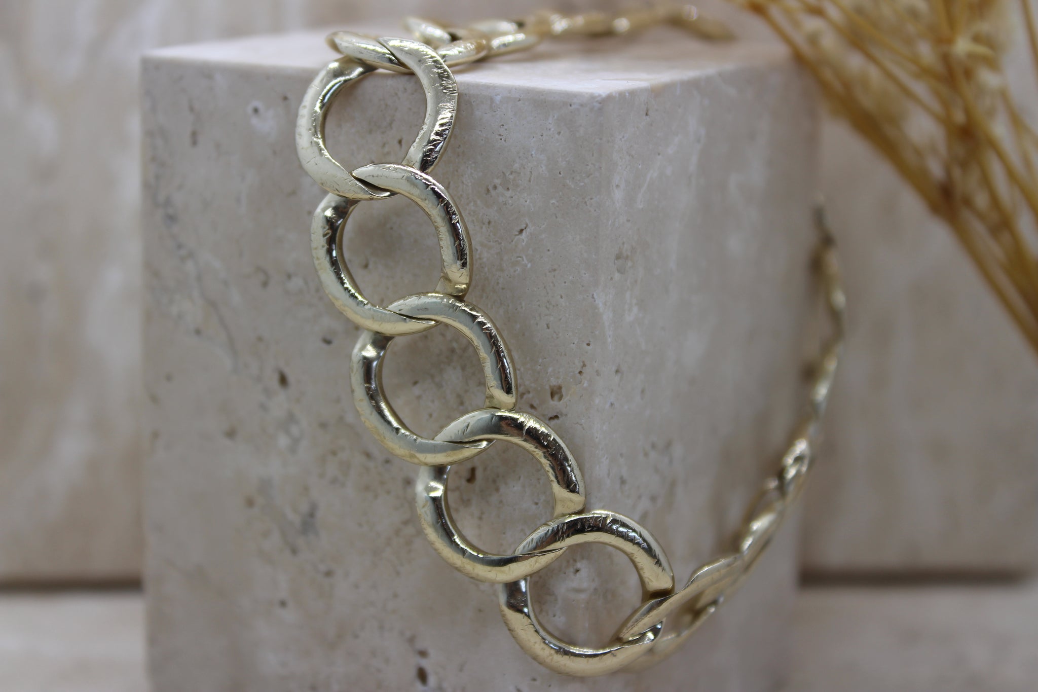Gold bracelet fancy round link, fancy link, solid gold