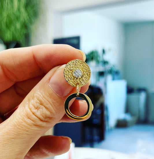 18ct Yellow Gold & Diamond Earrings, with a textured finish