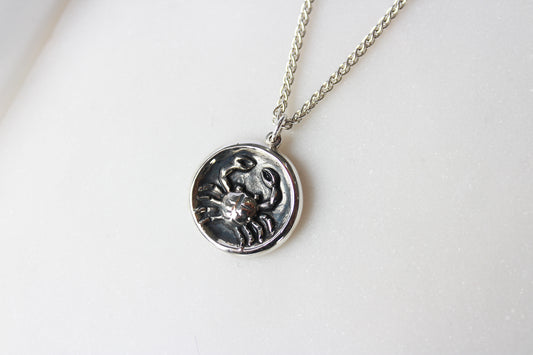 Cancer Crab Coin Pendant in Silver