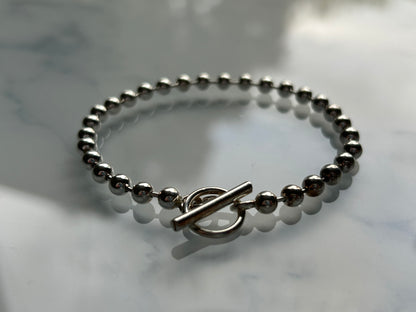 Silver Bead Chain Bracelet with T-Bar
