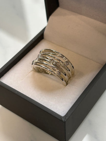 Silver and CZ Wrapped Wire Effect Ring