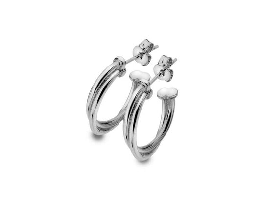 Silver heritage plain double hoop earrings