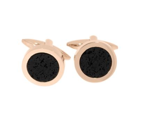Gulldia Mann Stainless Steel Cufflink with Rose Gold Plate and Black Stone
