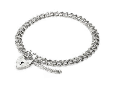Silver Double Curb Padlock Bracelet