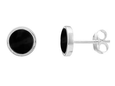Round Silver and Onyx Stud Earrings